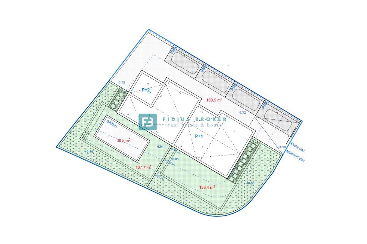 VODICE, novogradnja, pol samostojna hiša, panoramski razgled, bazen, strešna terasa