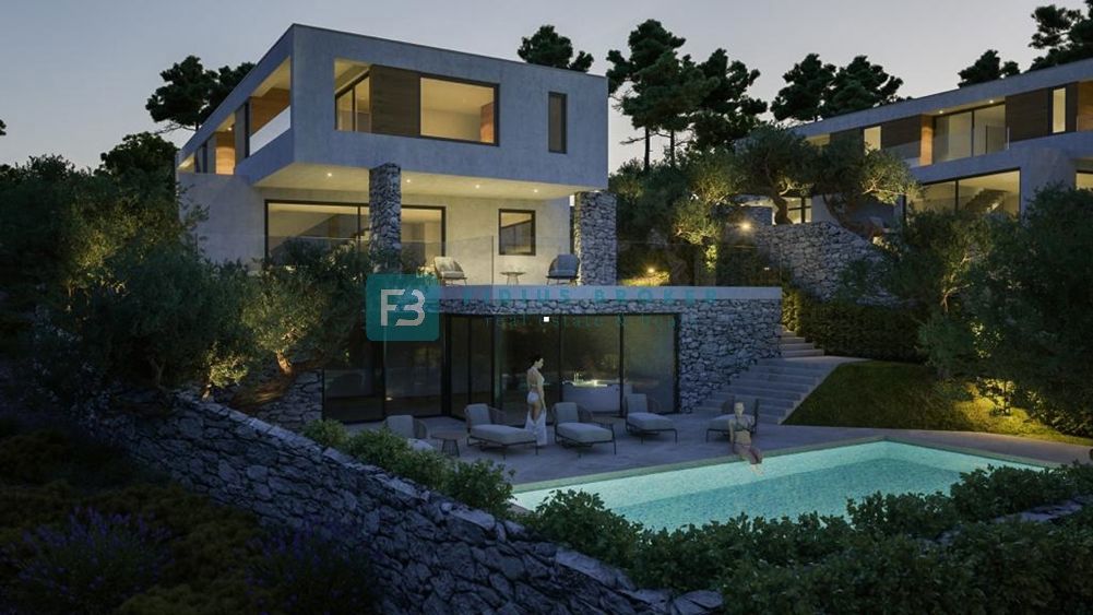 VODICE, nov projekt, tri vile z bazeni, wellness, panoramski razgled, 390,09m2