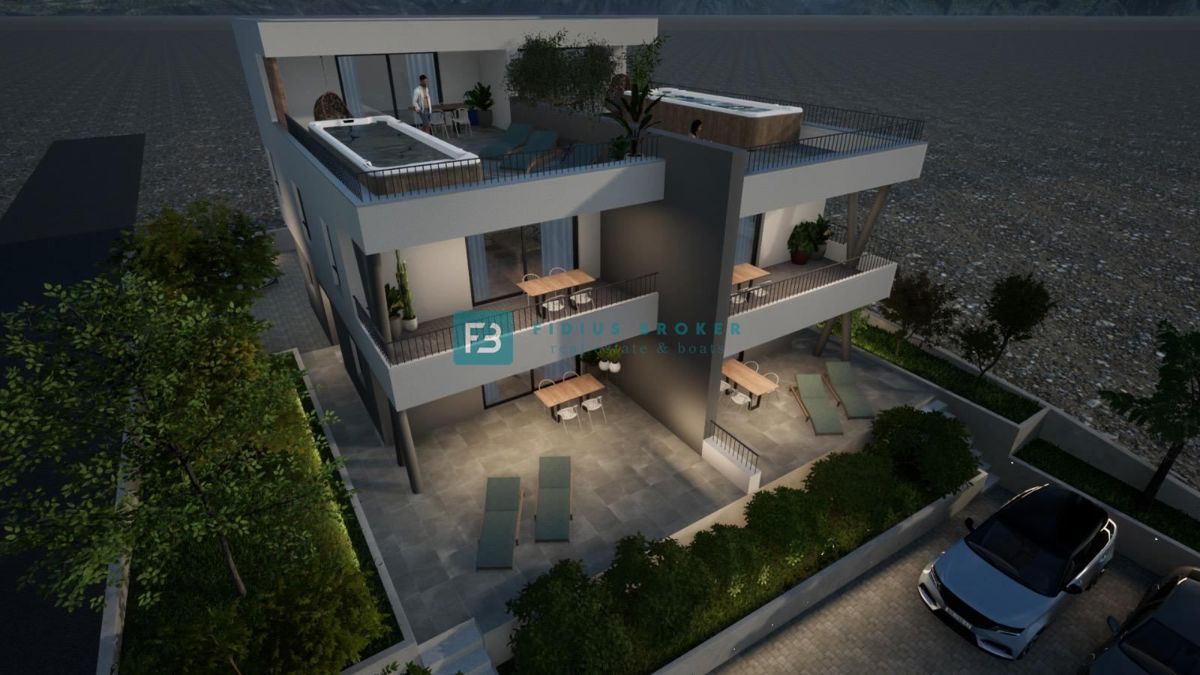 VODICE, novogradnja, pritličje, vrt 60 m2, 2 spalnice