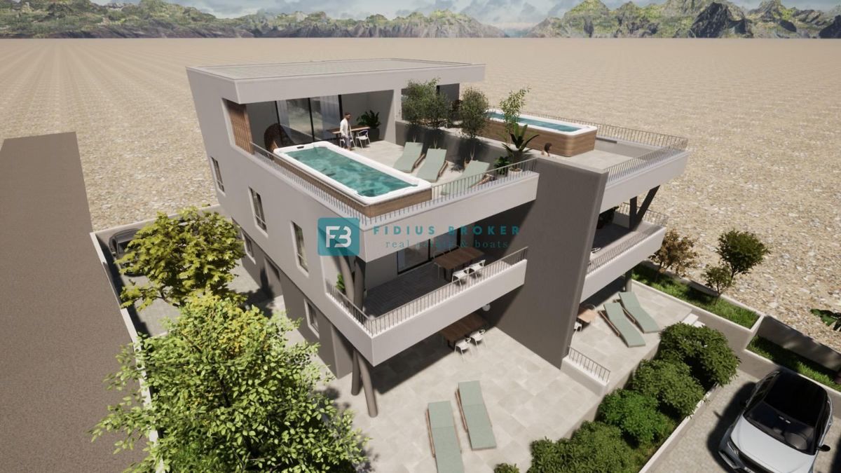 VODICE, novogradnja, pritličje, vrt 60 m2, 2 spalnice