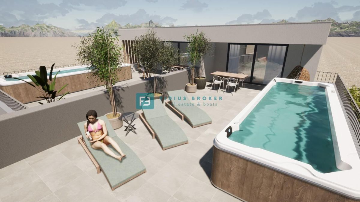 VODICE, novogradnja, dvoetažno stanovanje, pogled na morje, strešna terasa