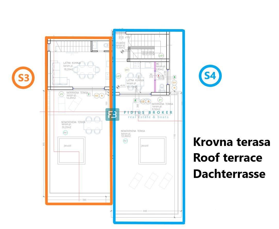 VODICE, novogradnja, dvoetažno stanovanje, pogled na morje, strešna terasa