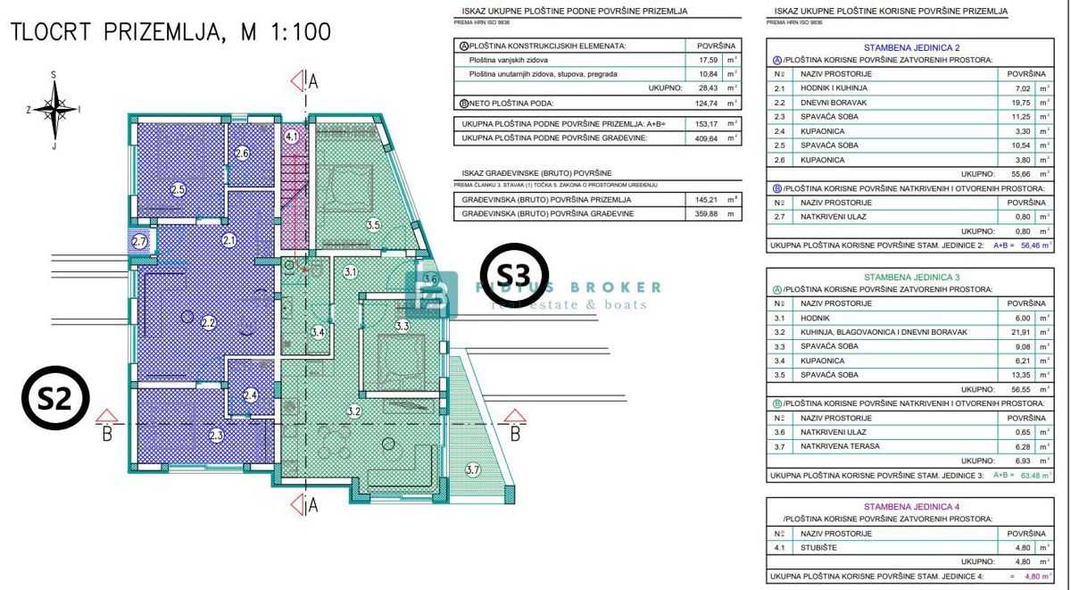 VODICE, novogradnja, pogled na morje, dvorišče 245 m2, 600 m do plaže