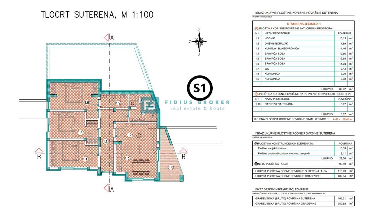 VODICE, novogradnja, pogled na morje, dvorišče 245 m2, 600 m do plaže