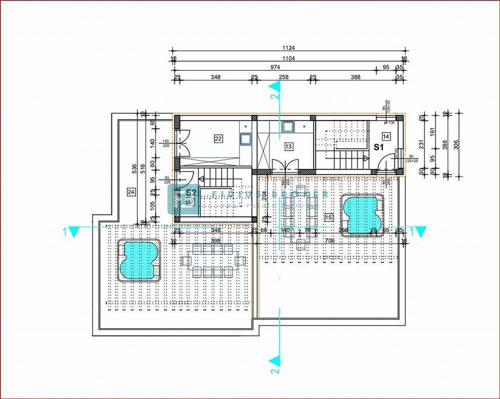 VODICE, nova, opremljena hiša, 2 ločena apartmaja, vrt, strešna terasa, jacuzzi