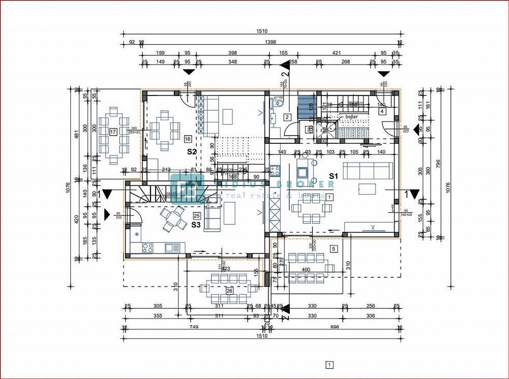 VODICE, nova, opremljena hiša, 2 ločena apartmaja, vrt, strešna terasa, jacuzzi