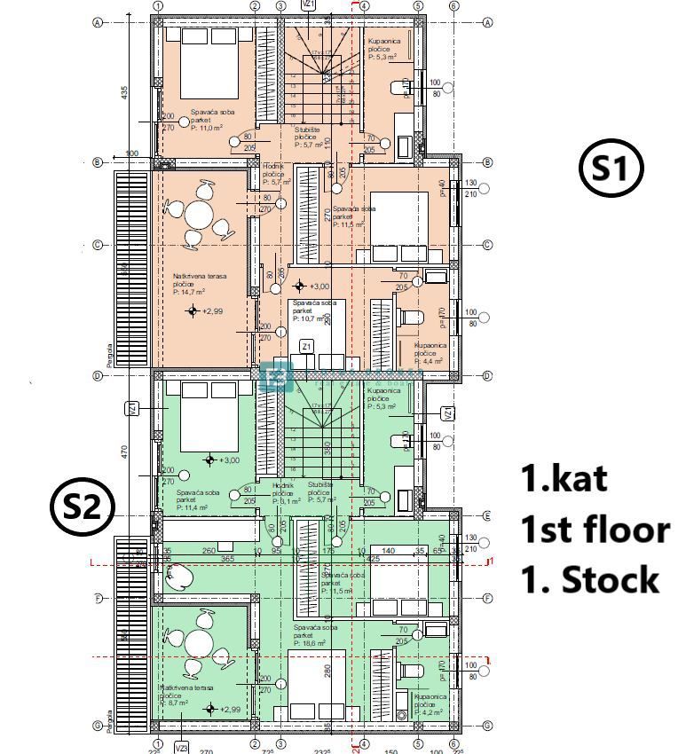 VODICE, novogradnja, luksuzna polsamostojna hiša, panoramski razgled, vrt