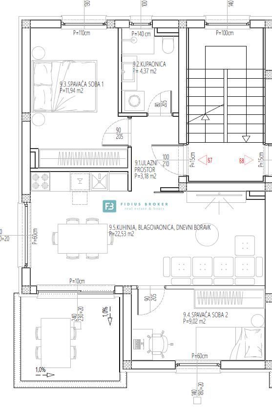 VODICE, nov projekt, 2. nadstropje, 2 spalnici, mirna lokacija