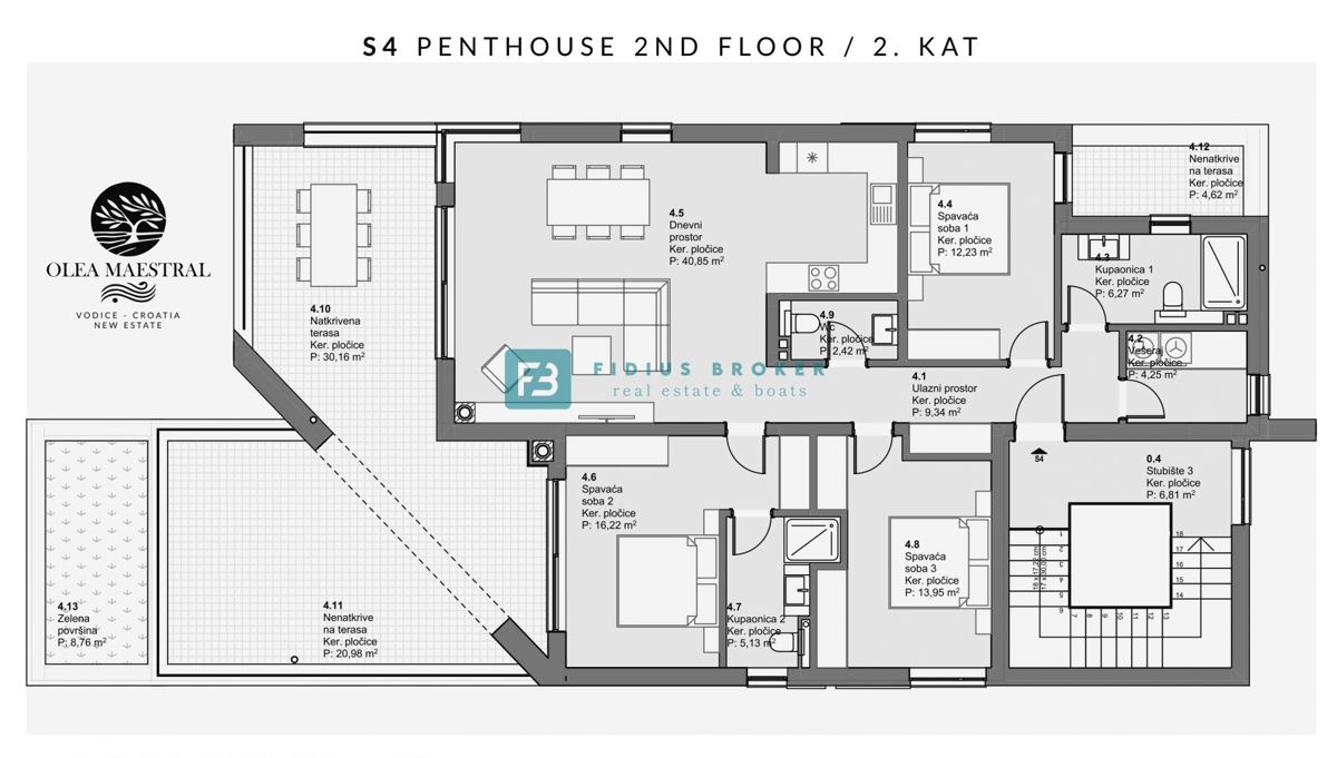 VODICE, novogradnja, penthouse, 2. nadstropje, pogled na morje, 3 ss