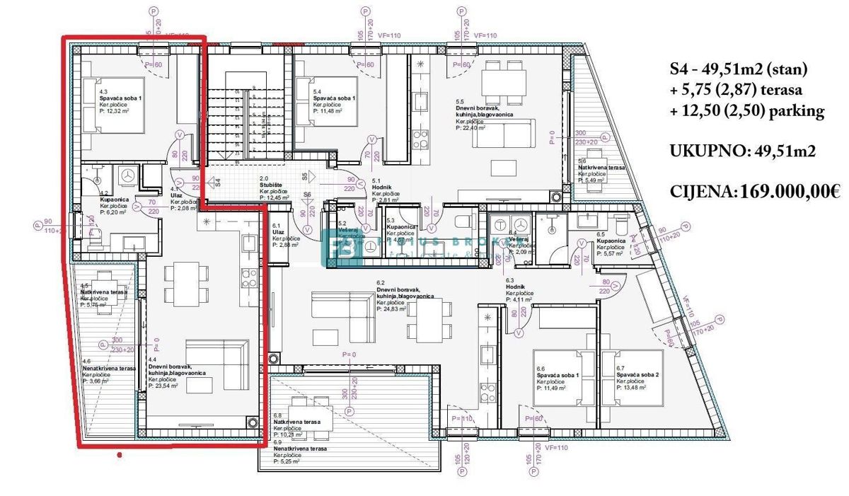 VODICE, nov projekt, moderno stanovanje, 1. nadstropje, 900 m do plaže, S2