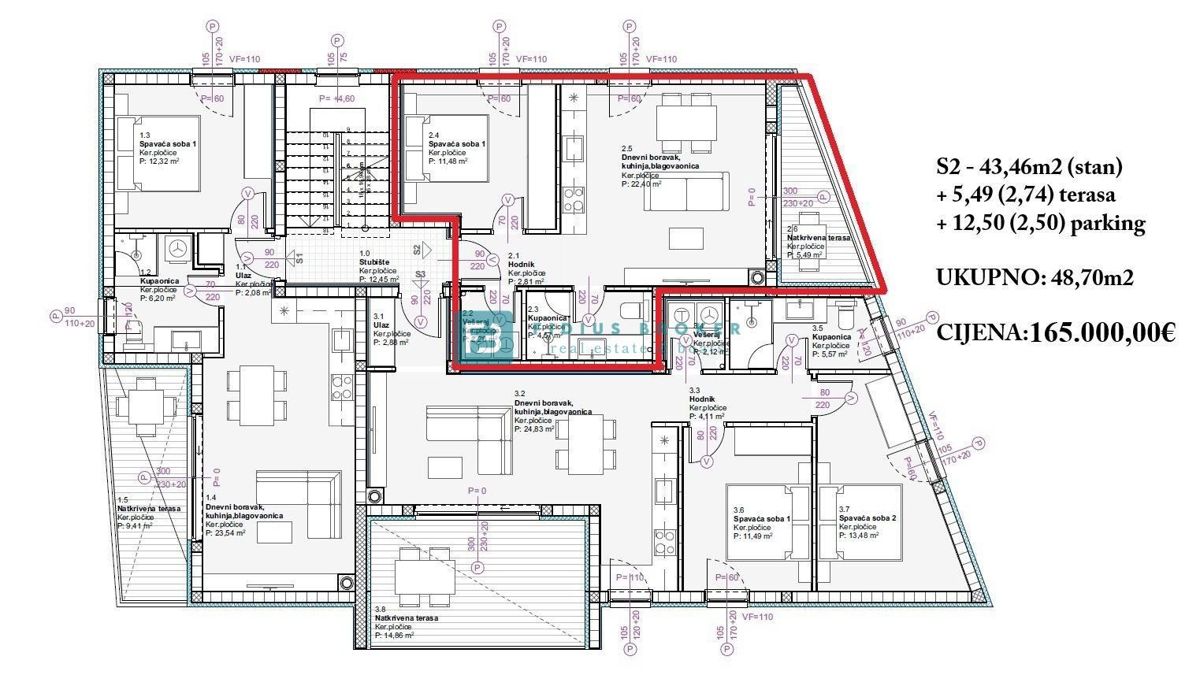 VODICE, nov projekt, moderno stanovanje, 1. nadstropje, 900 m do plaže, S2