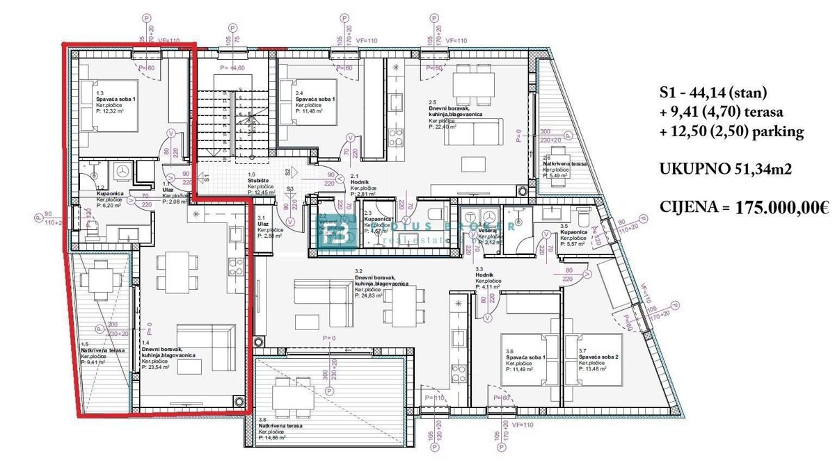 VODICE, nov projekt, moderno stanovanje, 1. nadstropje, 900 m do plaže, S2