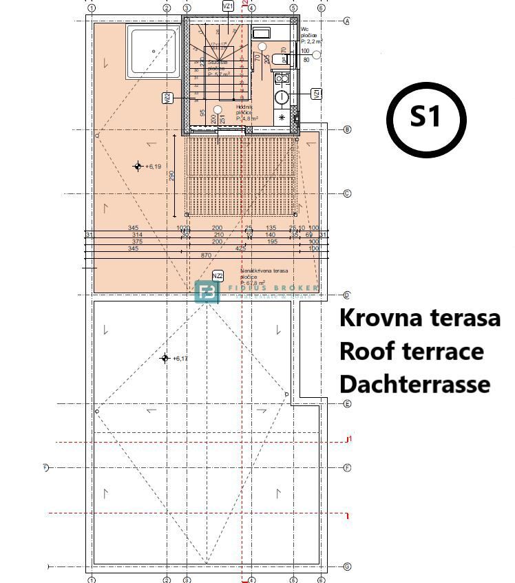 VODICE, novogradnja, pol samostojna hiša, panoramski razgled, bazen, strešna terasa