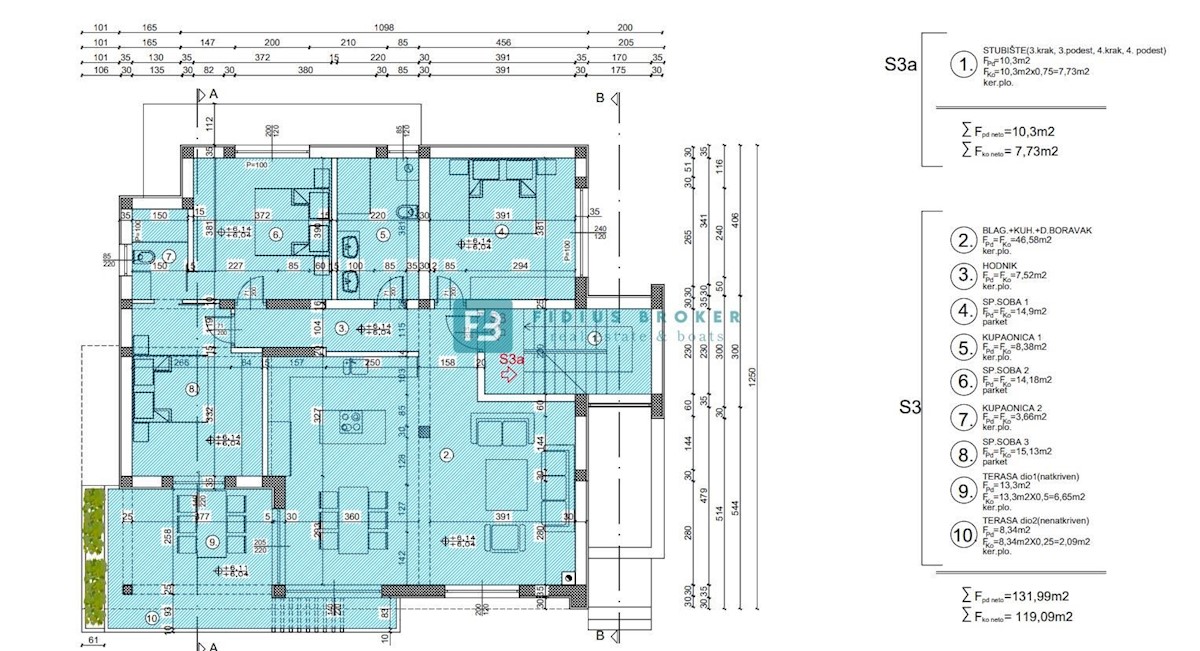 VODICE, novo, razgled, 350 m od morja, strešna terasa 127 m2