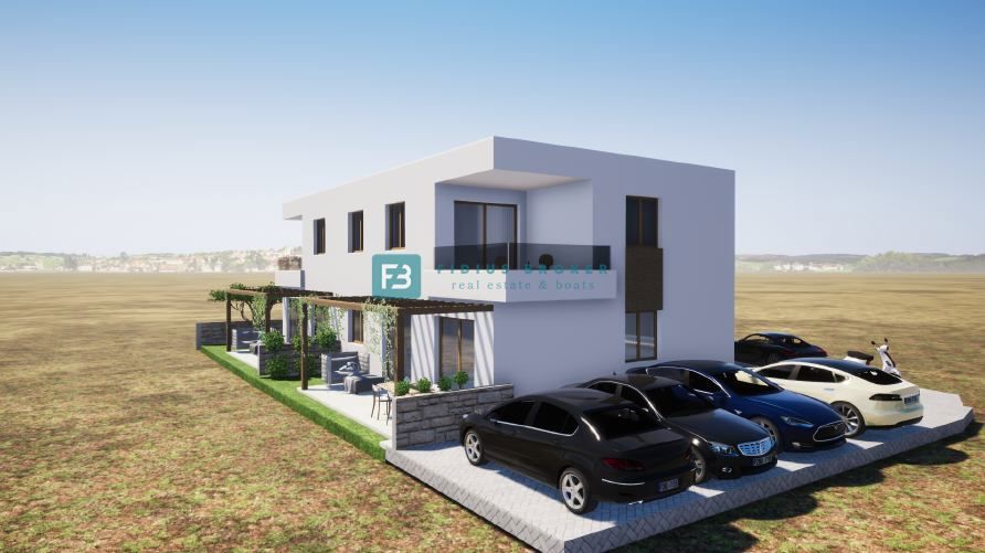 VODICE, nov projekt, pritličje, vrt 14 m2, 2 spalnici, shramba