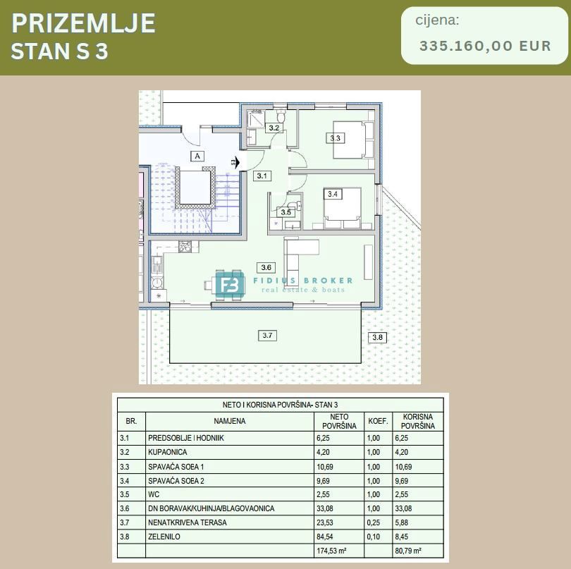SRIMA, novogradnja, vrhunska lokacija, 80 m od morja, pritličje, vrt 85 m2