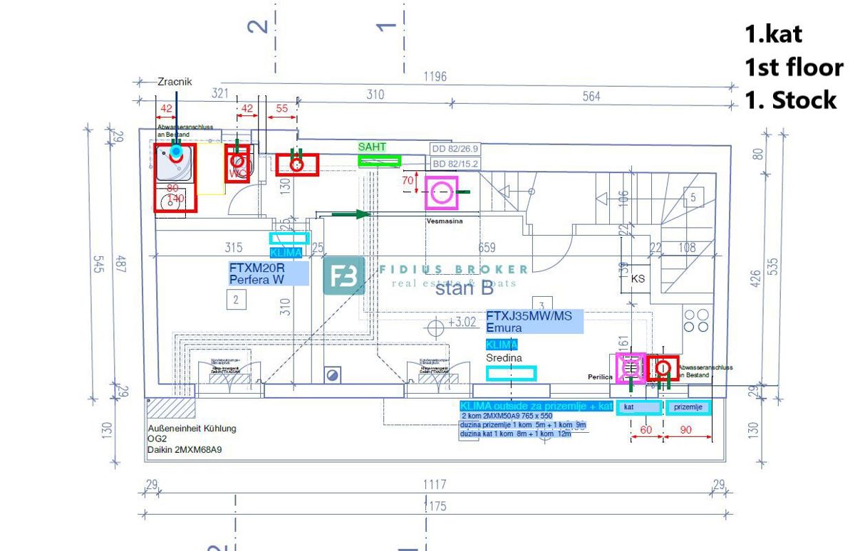 VODICE, nova, luksuzno opremljena hiša, strogi center, 150 m do obale, 4 ločena apartmaja