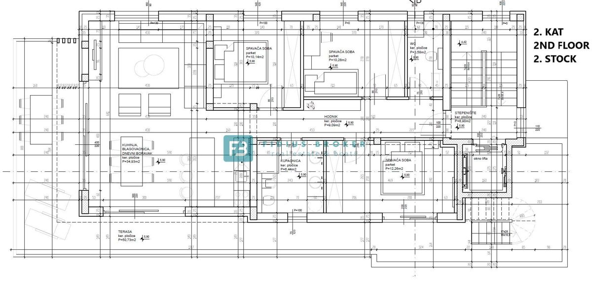 VODICE, novo, 2. nadstropje + strešna terasa, luksuzno stanovanje, 250 m od obale, panoramski pogled na morje