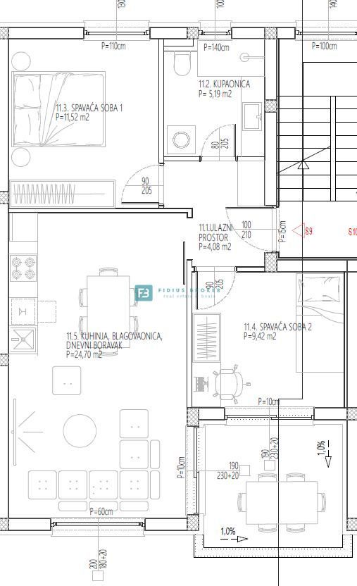 VODICE, nov projekt, 2. nadstropje, 2 spalnici, pogled na morje