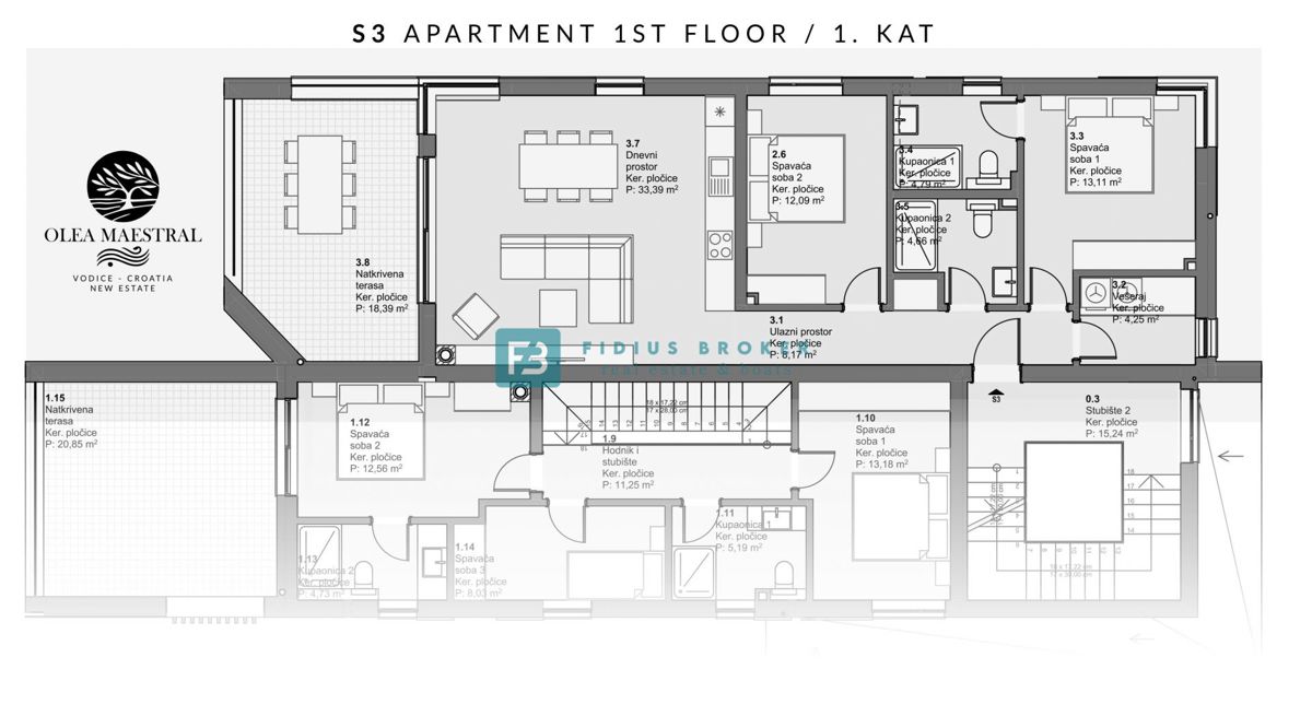 VODICE, novogradnja, luksuzno stanovanje, 1. nadstropje, mirna lokacija