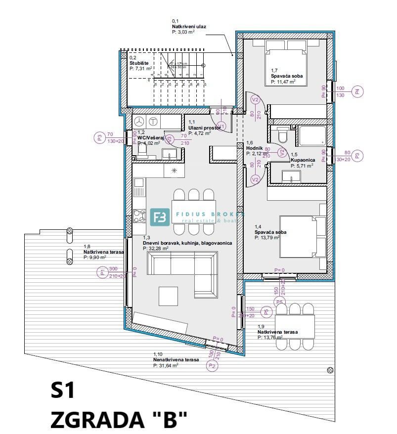 VODICE, novogradnja, vseljivo, 1. nadstropje, terasa, mirna lokacija