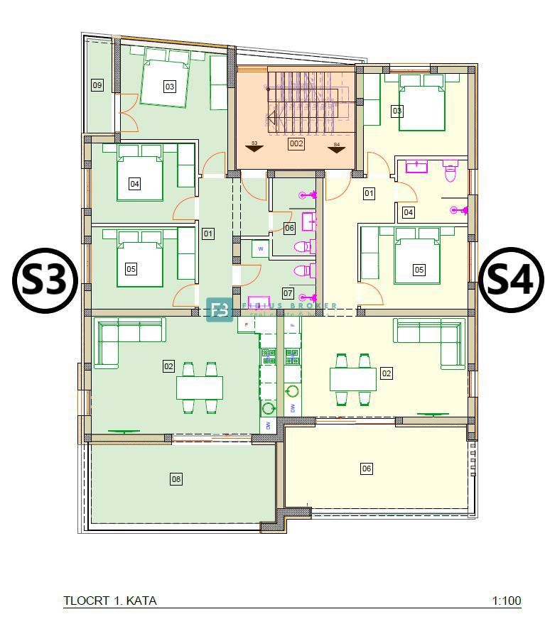 VODICE, novogradnja, 300 m od plaže, pritličje, vrt 121 m2