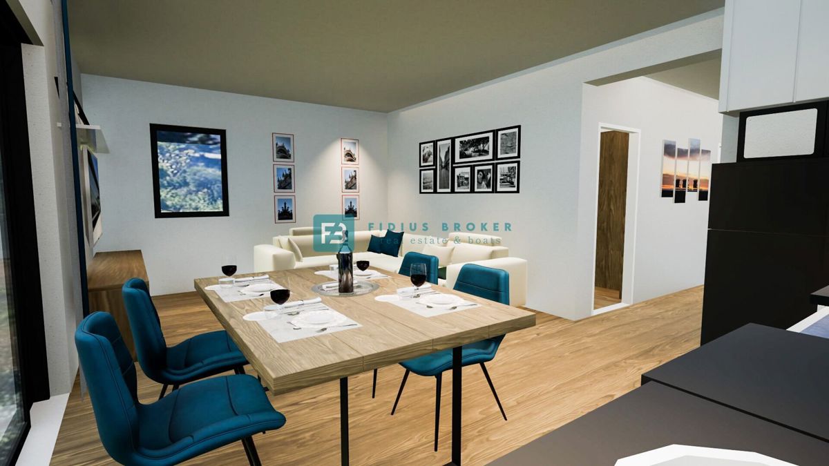VODICE, novogradnja, 300 m od plaže, pritličje, vrt 121 m2