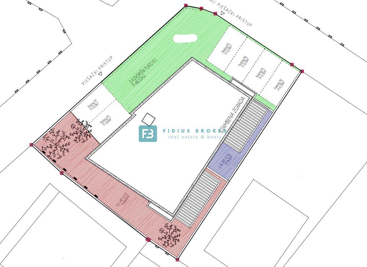 VODICE, nov projekt, pritličje, vrt 86 m2, 2 spalnici, shramba