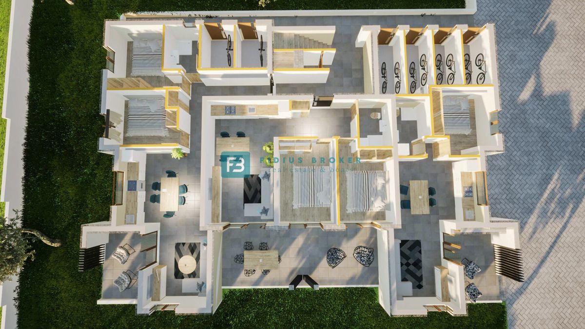 VODICE, novogradnja, 1. nadstropje, 2 spalnici, terasa 25 m2, shramba