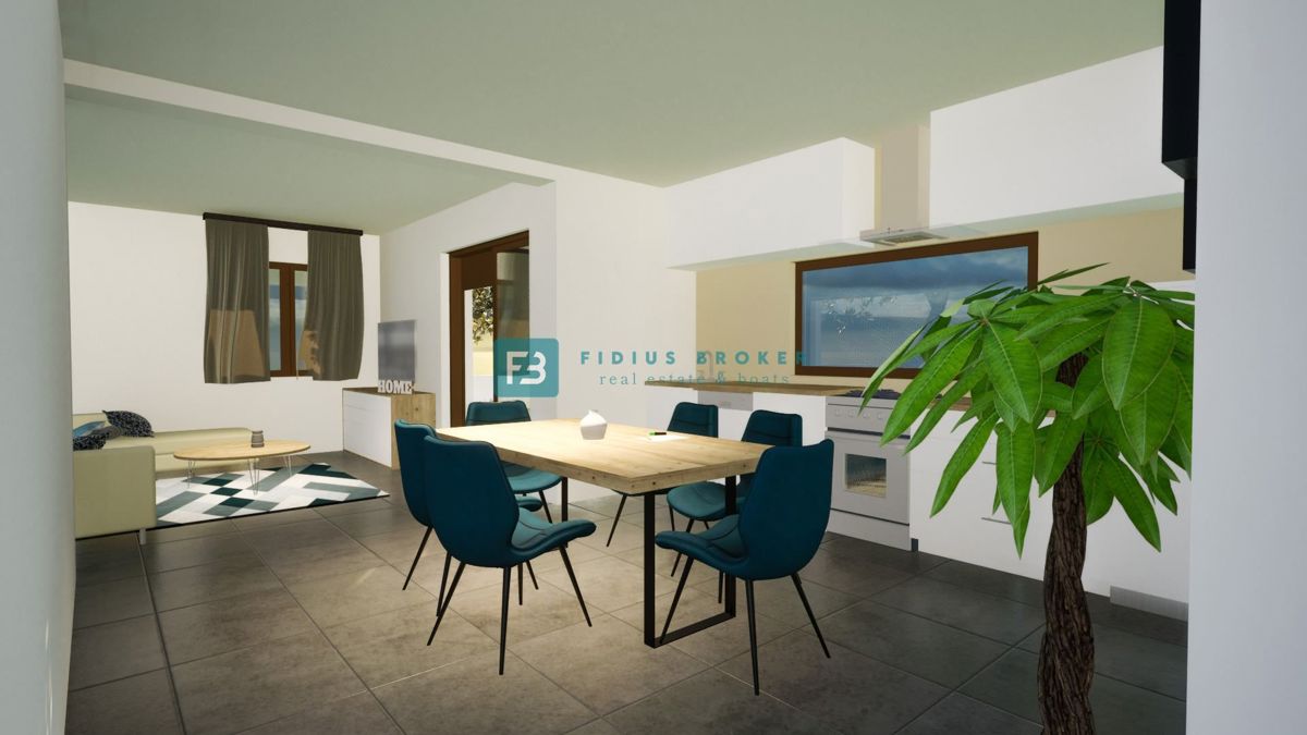 VODICE, novogradnja, 1. nadstropje, 2 spalnici, terasa 25 m2, shramba