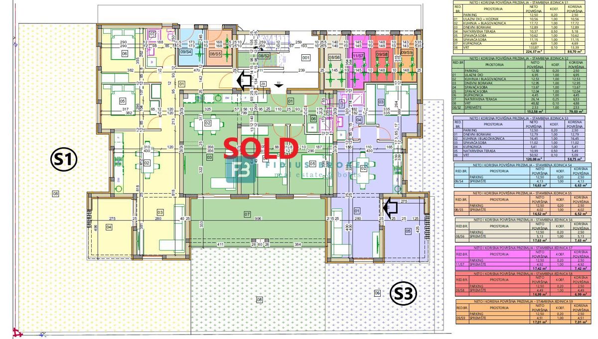 VODICE, novogradnja, 1. nadstropje, 2 spalnici, terasa 25 m2, shramba