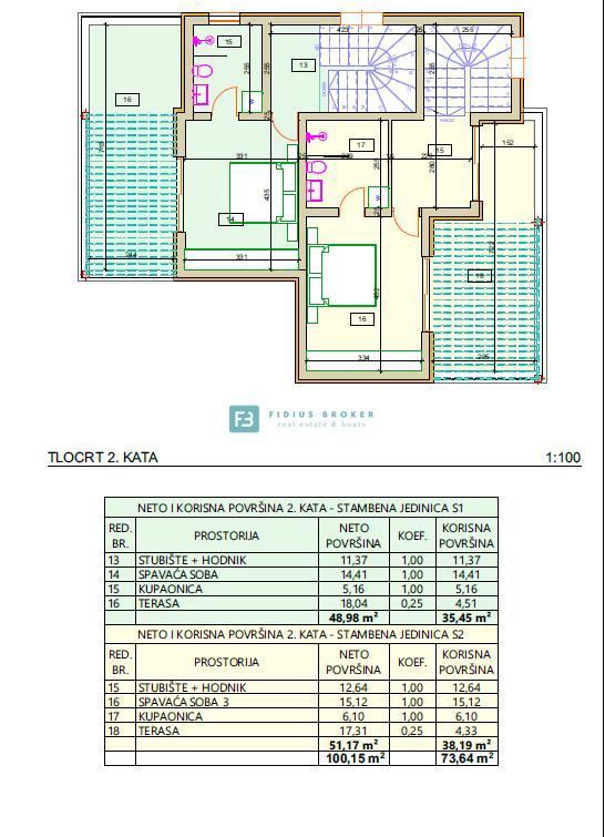 SRIMA, nova, opremljena polsamostojna hiša, 300 m do plaže, pogled na morje