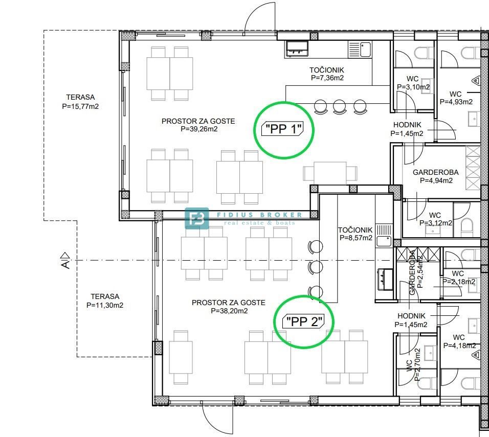SRIMA, 1. red do morja, odlična lokacija, 2 poslovna prostora
