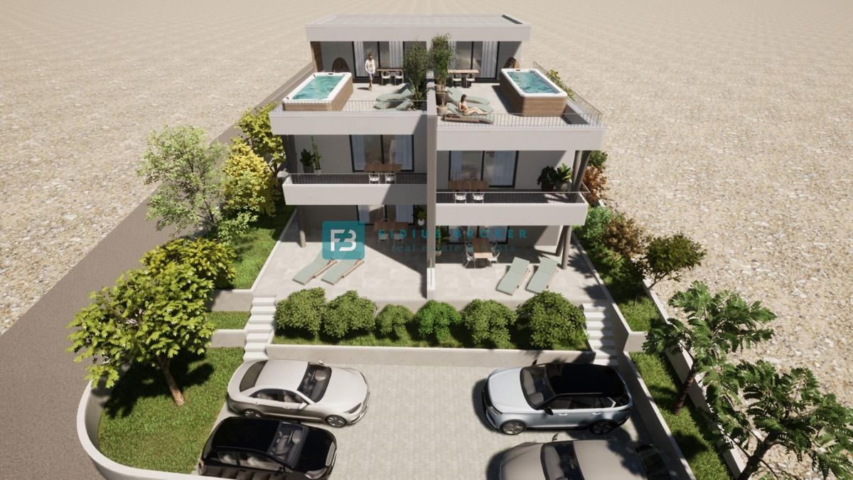 VODICE, novogradnja, dvoetažno stanovanje, pogled na morje, strešna terasa