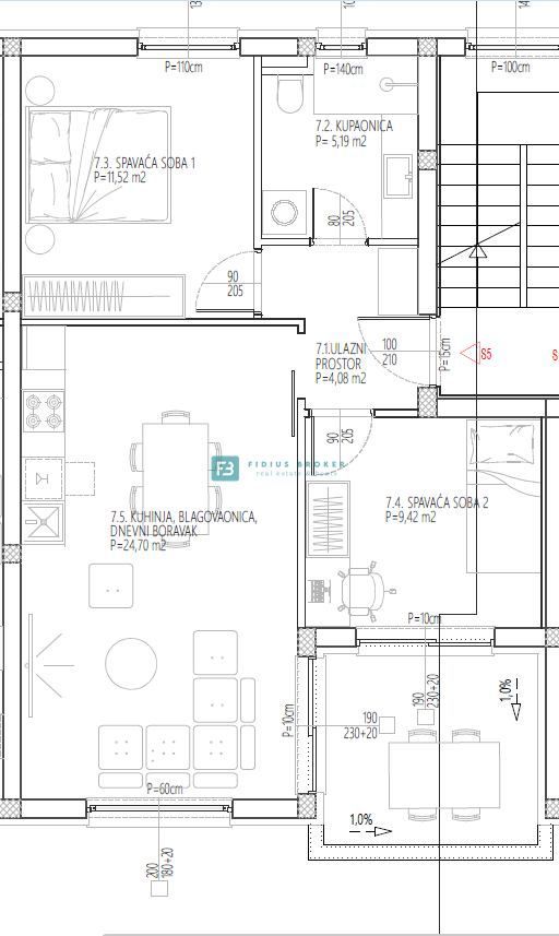 VODICE, nov projekt, 1. nadstropje, 2 spalnici, mirna lokacija