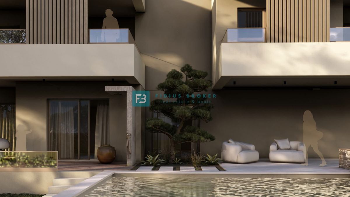 TRIBUNJ, nov projekt, luksuzno stanovanje, pritličje, bazen, vrt 100 m2