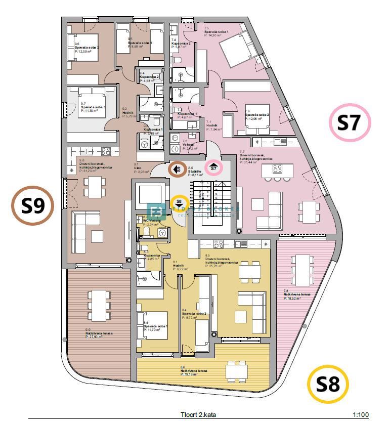 VODICE, novo, luksuzno stanovanje, vrhunska lokacija, 50 m do plaže, 1. nadstropje, terasa, dvigalo