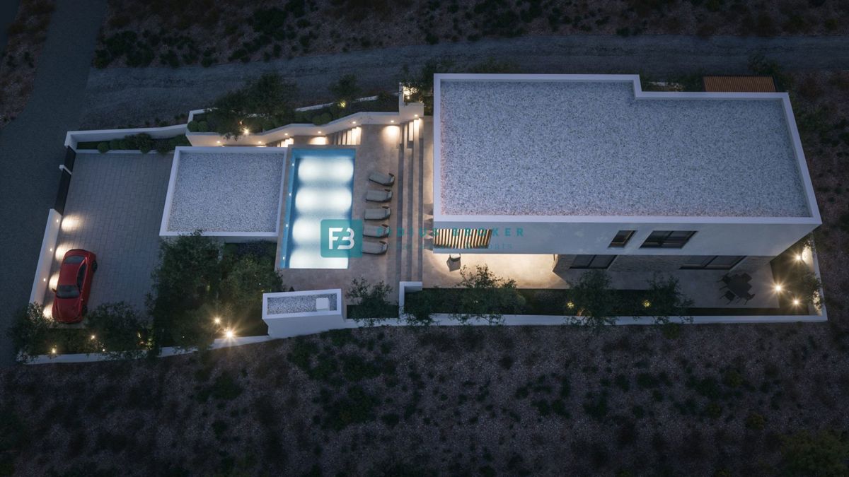 ŽABORIĆ, nova, luksuzno opremljena vila, panoramski razgled, 150 m od morja, bazen, garaža