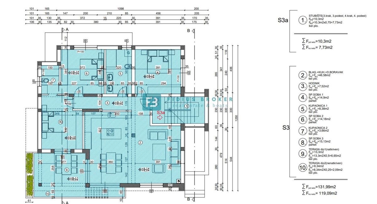 VODICE, novo, razgled, 350 m od morja, strešna terasa 127 m2