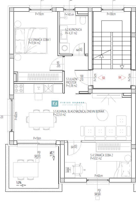 VODICE, nov projekt, 1. nadstropje, 2 spalnici, mirna lokacija