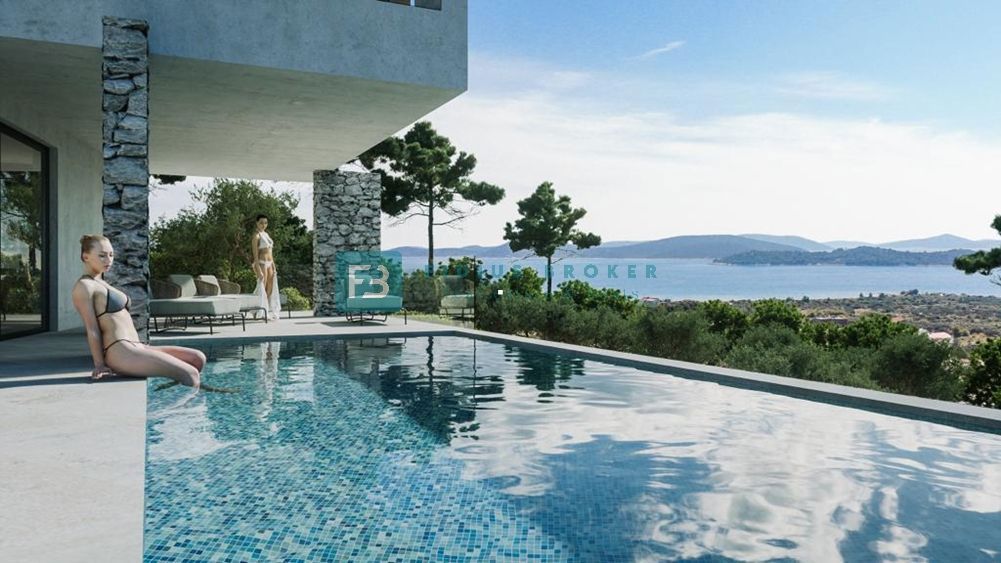 VODICE, nov projekt, tri vile z bazeni, wellness, panoramski razgled, 390,09m2