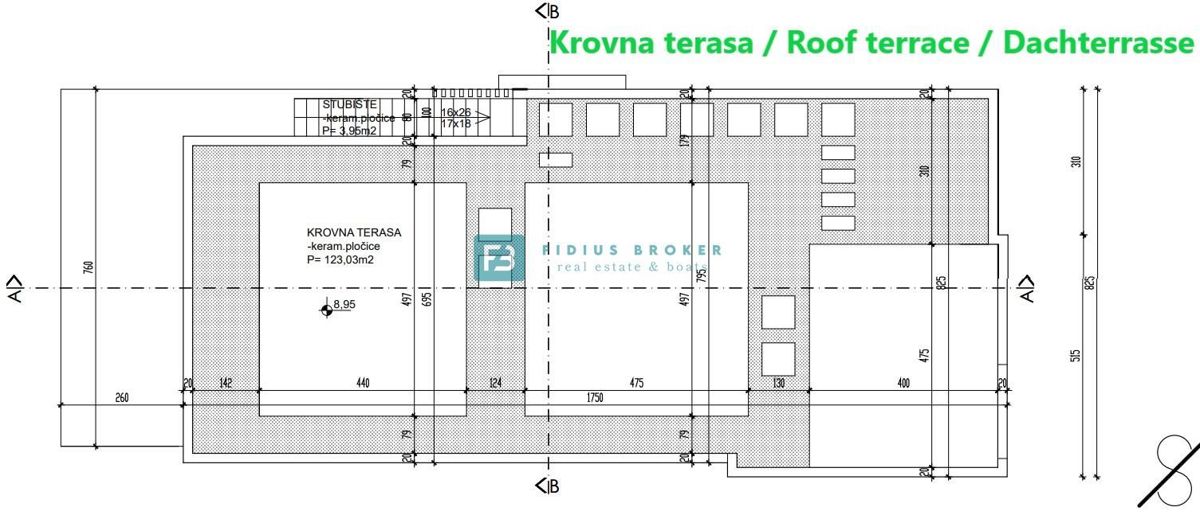 VODICE, novo,  pogled na morje, 2. nadstropje + strešna terasa, center