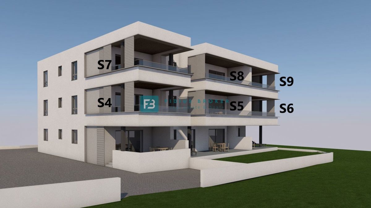 VODICE, novogradnja, 1. nadstropje, pogled na morje, 2 spalnici