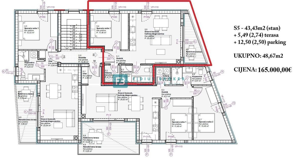 VODICE, nov projekt, moderno stanovanje, 2. nadstropje, 900 m do plaže, S4