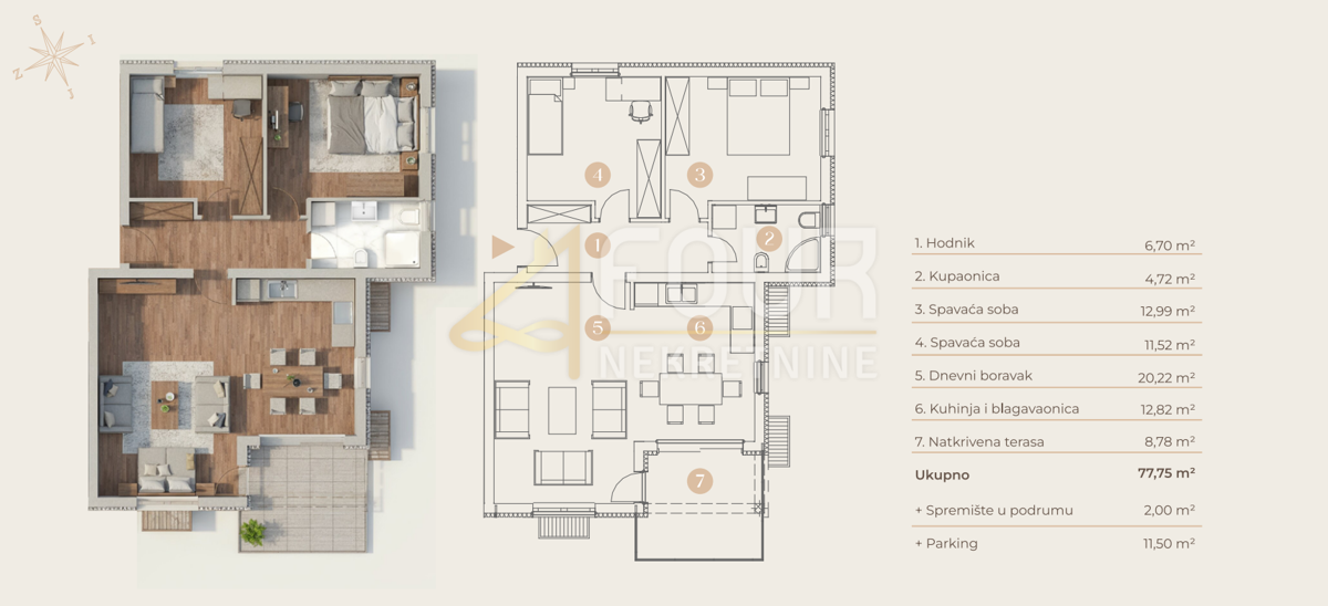 Stanovanje Saršoni, Viškovo, 77,75m2