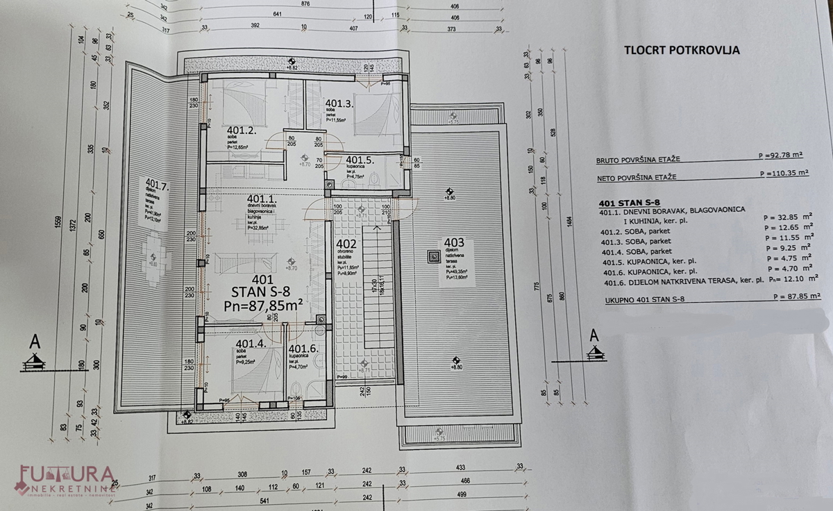 Pag - Mandre, stanovanje 90,85 m2, prodaja, strešna terasa, razgled, novo, lokacija!