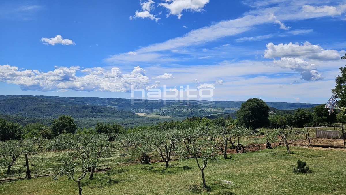 Oprtalj, Zrenj - OAZA MIRU, PANORAMSKI RAZGLED! Čudovita kamnita hiša z velikim vrtom