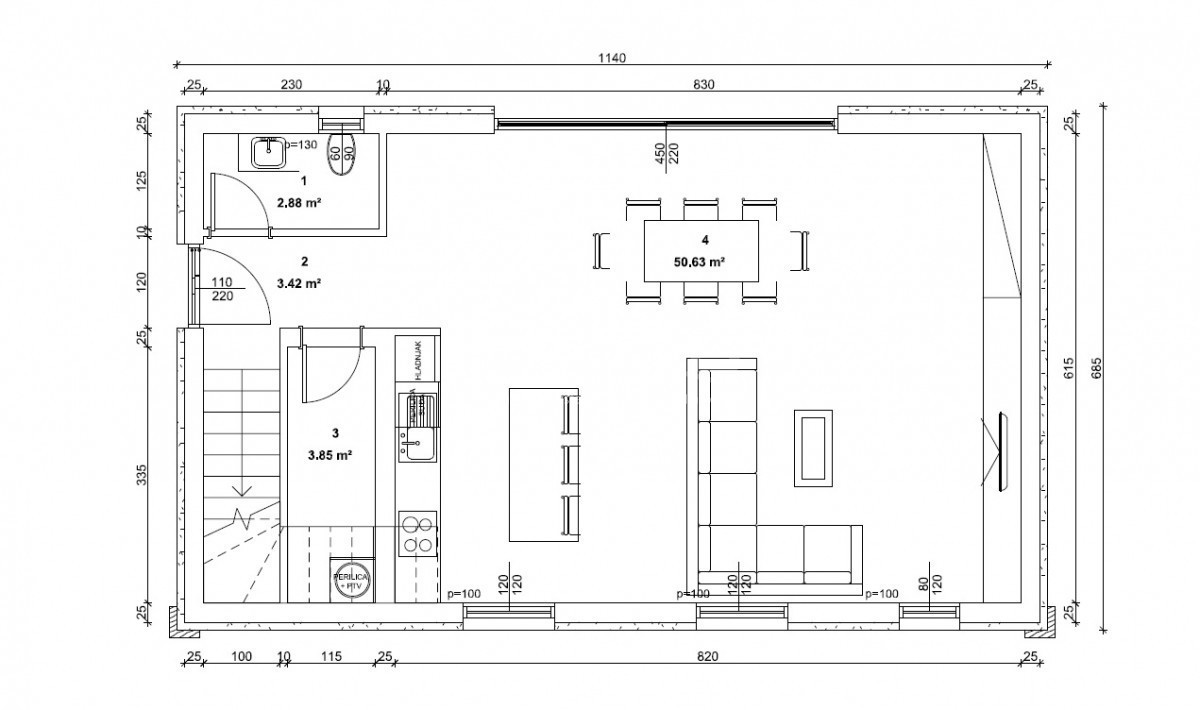 Kamnita hiša s projektom za vilo z bazenom – 250m od centra, 10km od morja