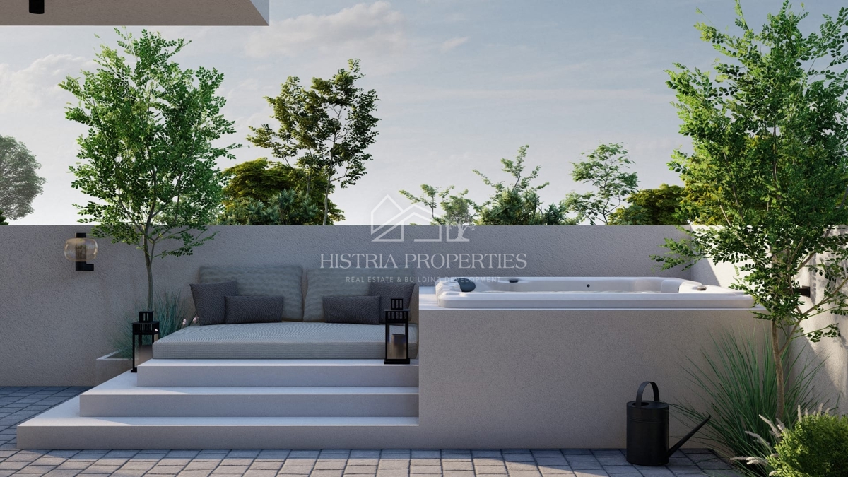 Novozgrajeno stanovanje z velikim dvoriščem v bližini centra Pulja in znatnimi ugodnostmi pri nakupu