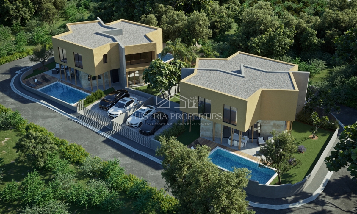 Moderna hiša z bazenom osupljive arhitekturne izraznosti v bližini Novigrada